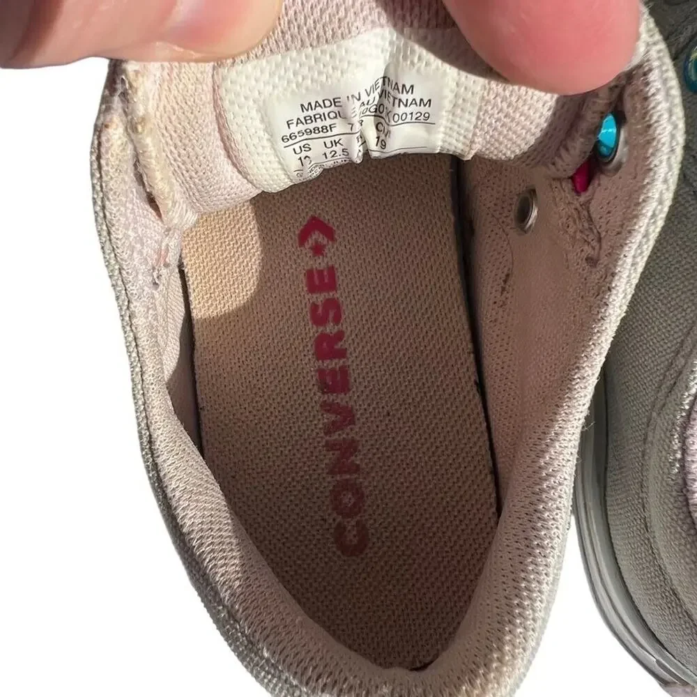 Converse All Star Girls Sneakers Shoes Double Tongue Gray Pink Athletic Sz 13